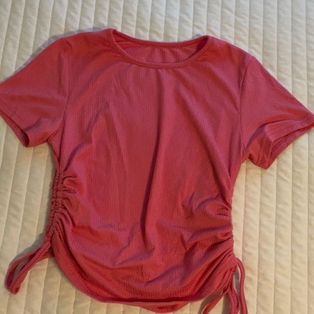 Fashion Brand Company Pink Ruched Tie Front T-Shirt